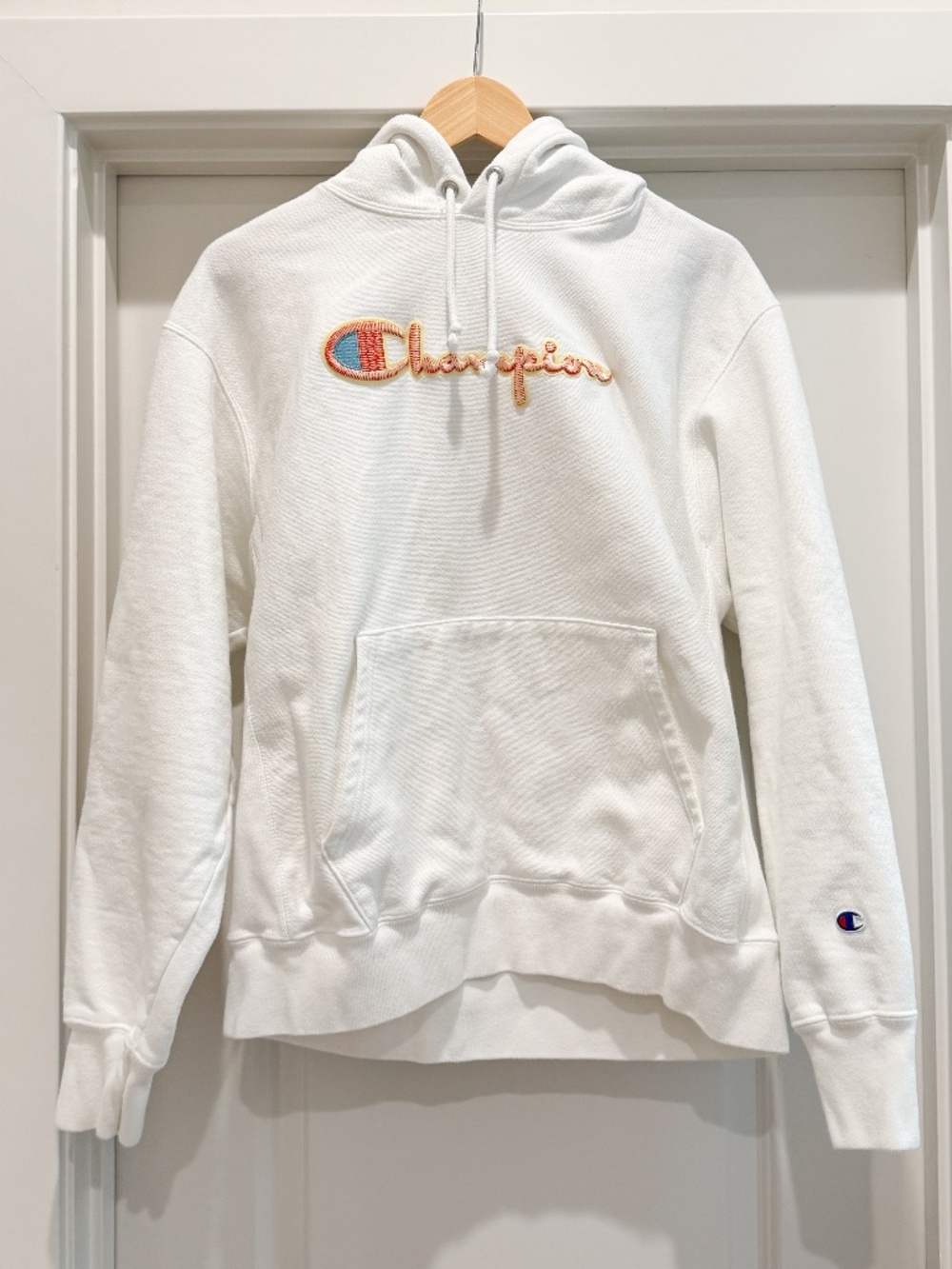 Champion Boyfriend Classic Embroidered Graphic Fleece Hoodie Off-White 